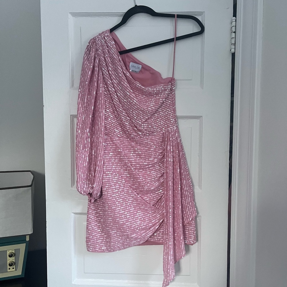 Pink Sequin One-Shoulder Dress, Anthropologie, never worn, new condition